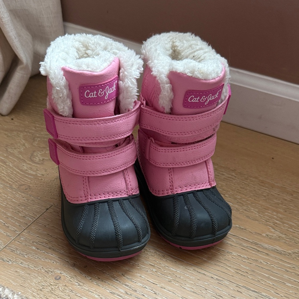 Cat & Jack Pink and Black Kids Snow Boots with Faux Fur